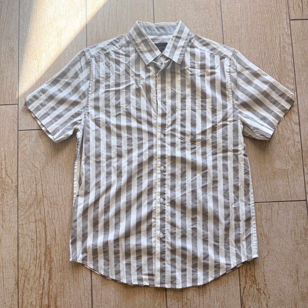 Structure Gray and White Striped Casual Shirt